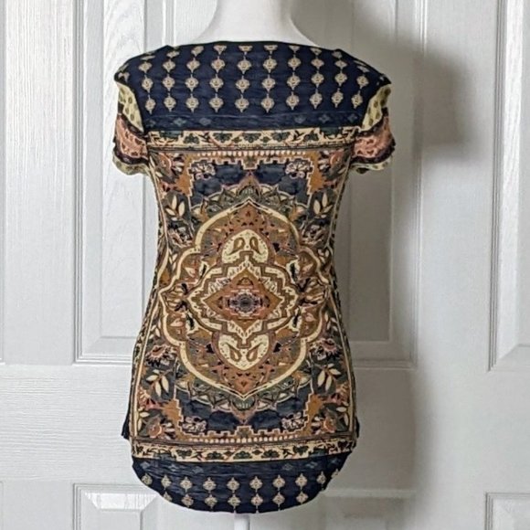 LUCKY BRAND Women's Cap Sleeves Top Blouse  Size XS  Multi Color Print - Picture 2 of 5